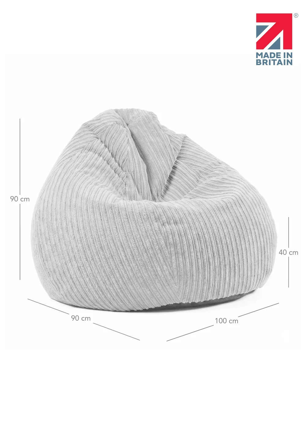rucomfy Jumbo Cord Slouchbag Grey Beanbag - One Size Image 6