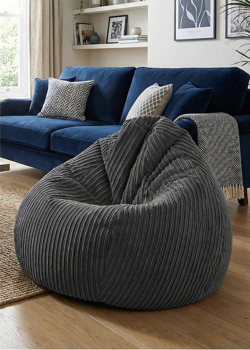 rucomfy Jumbo Cord Slouchbag Grey Beanbag - One Size Image 1