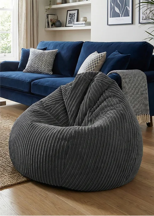 rucomfy Jumbo Cord Slouchbag Grey Beanbag - One Size Image 1