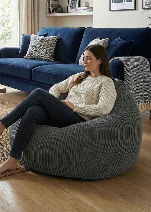 rucomfy Jumbo Cord Slouchbag Grey Beanbag - One Size Image 3