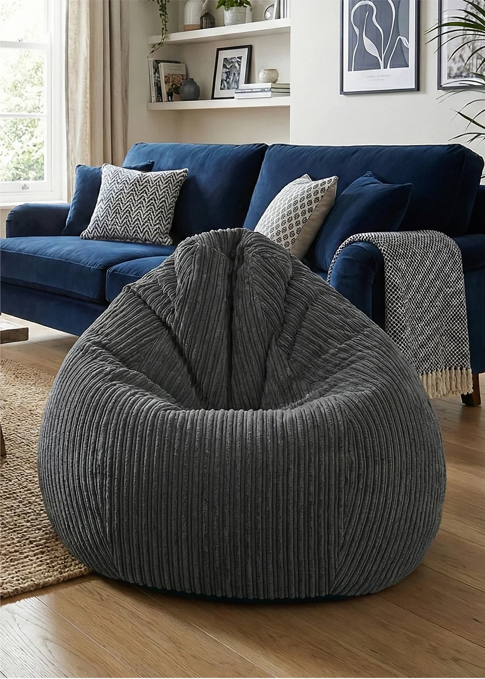rucomfy Jumbo Cord Slouchbag Grey Beanbag - One Size Image 2