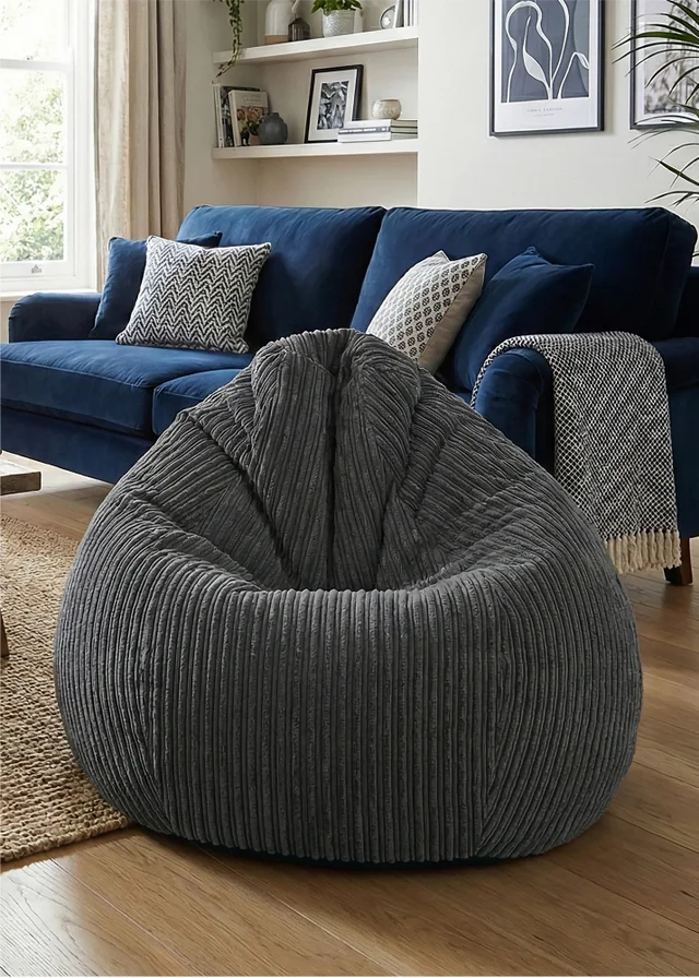 rucomfy Jumbo Cord Slouchbag Grey Beanbag