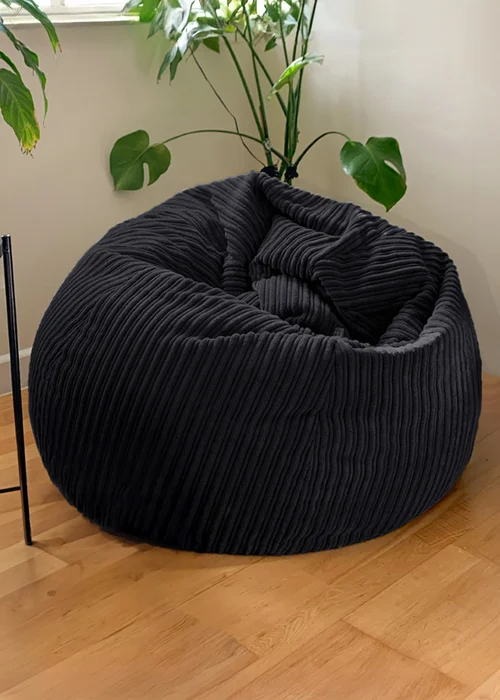 rucomfy Jumbo Cord Slouchbag Black Beanbag - One Size Image 1