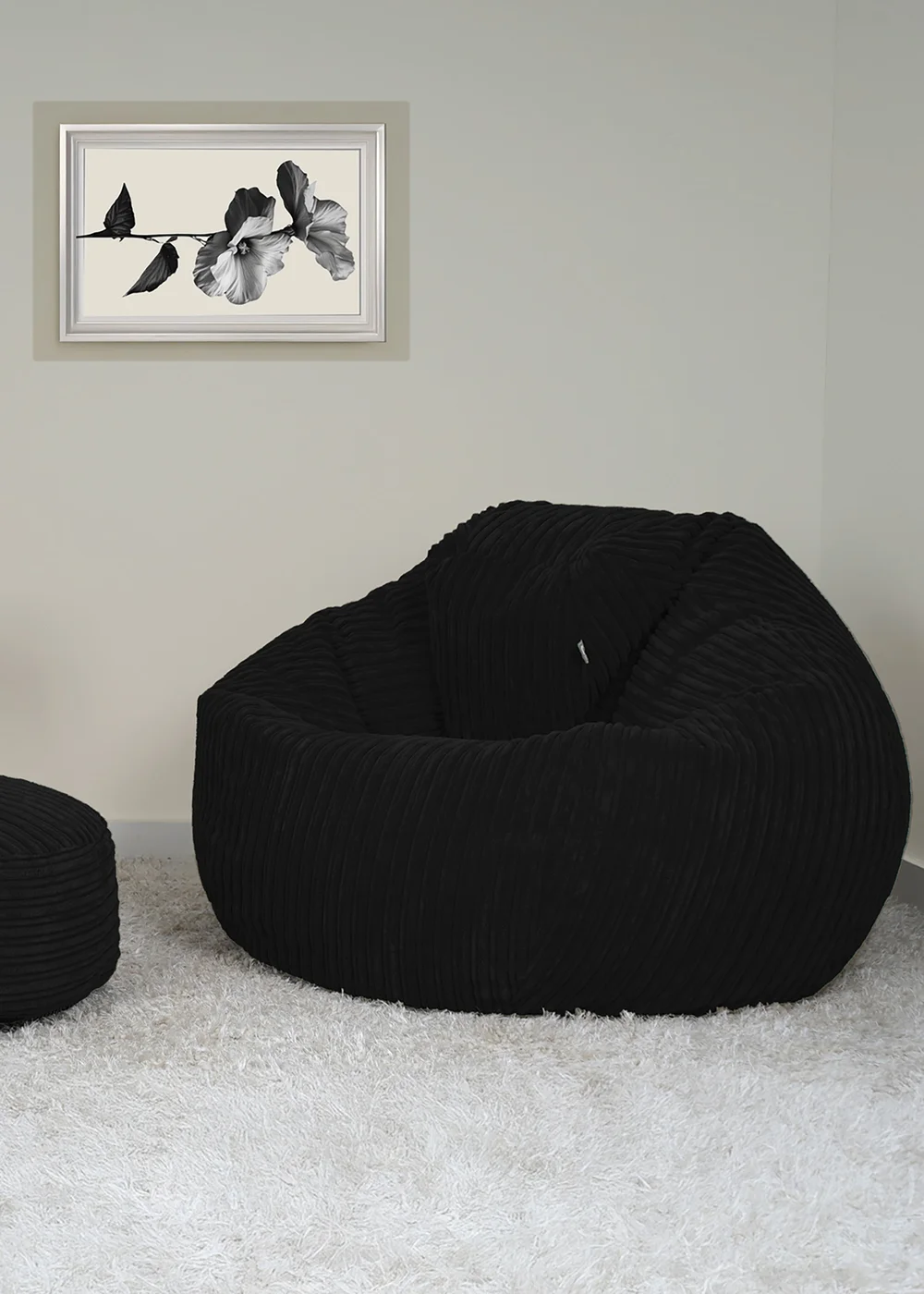 rucomfy Jumbo Cord Slouchbag Black Beanbag - One Size Image 3