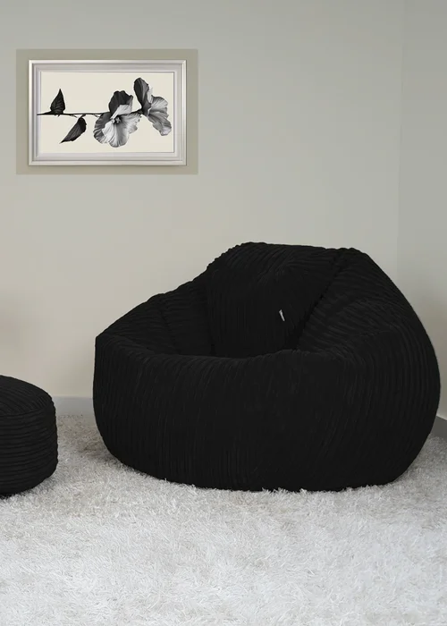 rucomfy Jumbo Cord Slouchbag Black Beanbag - One Size Image 3