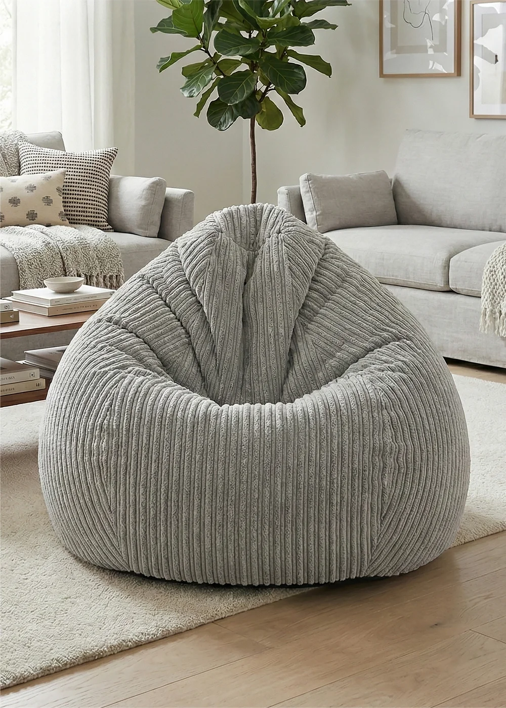 rucomfy Jumbo Cord Slouchbag Platinum Beanbag - One Size Image 2