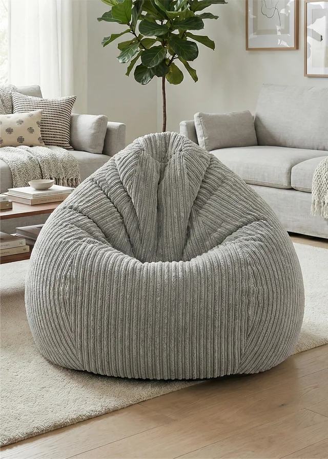rucomfy Jumbo Cord Slouchbag Platinum Beanbag