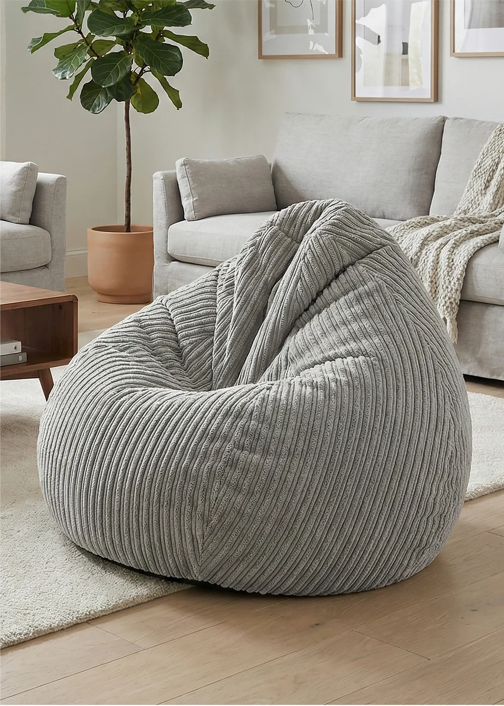 rucomfy Jumbo Cord Slouchbag Platinum Beanbag - One Size Image 1