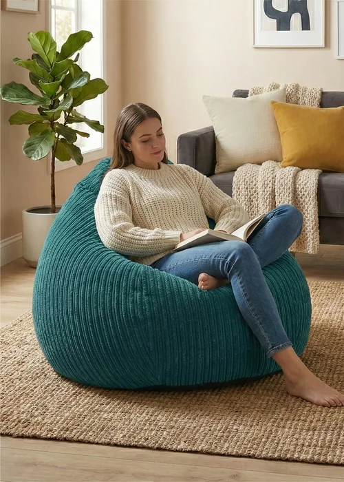 rucomfy Jumbo Cord Slouchbag Teal Beanbag - One Size Image 3