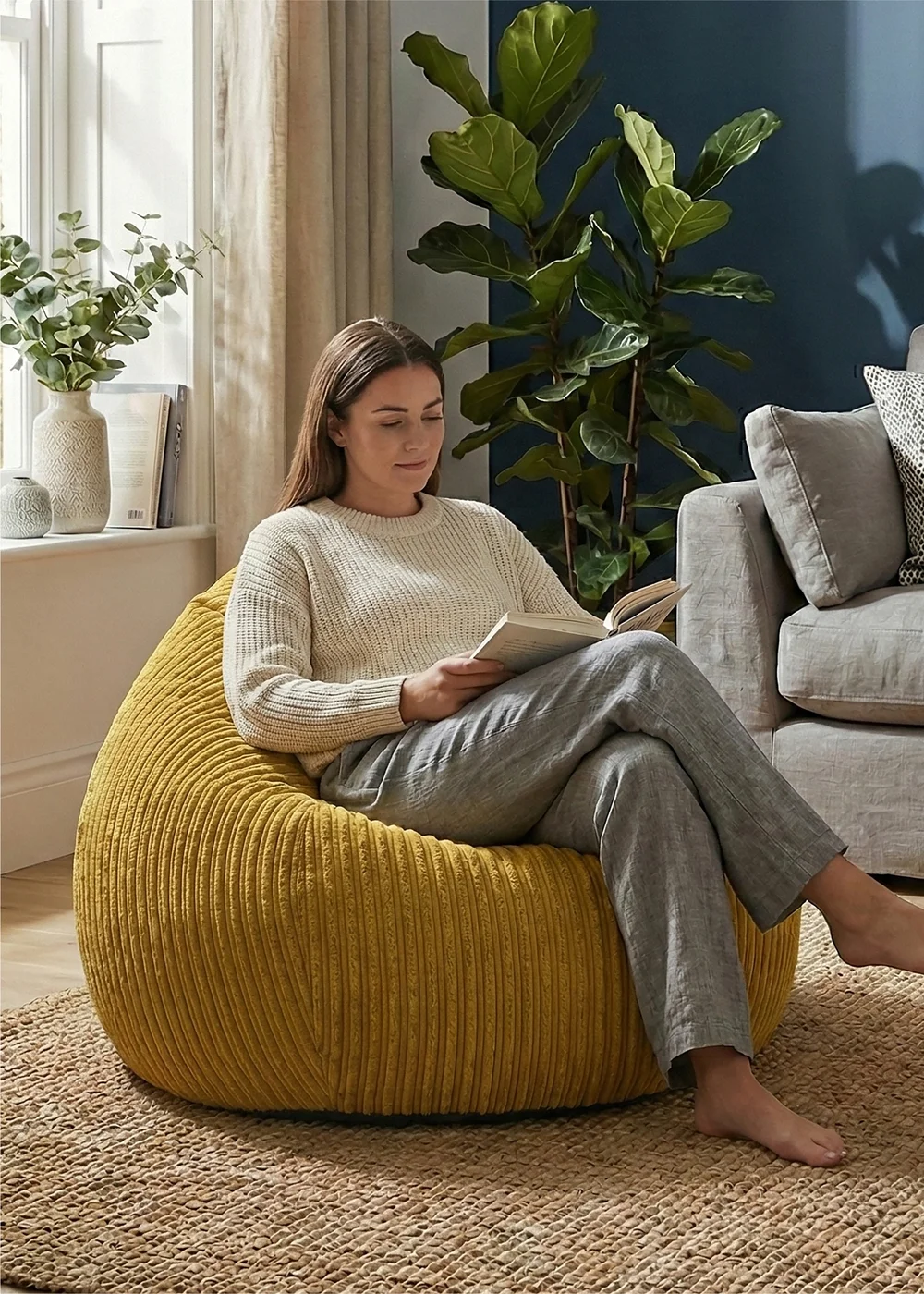 rucomfy Jumbo Cord Slouchbag Mustard Beanbag - One Size Image 3