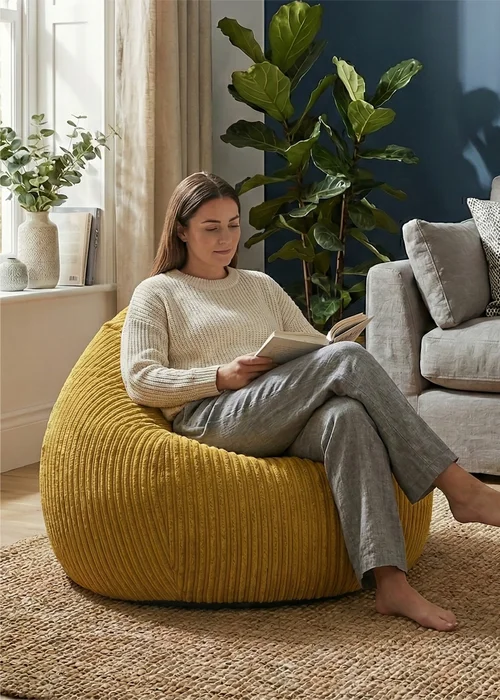 rucomfy Jumbo Cord Slouchbag Mustard Beanbag - One Size Image 3