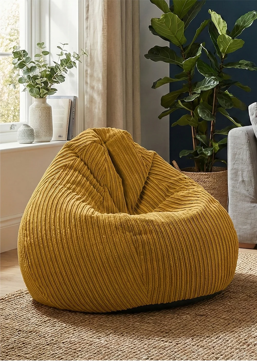 rucomfy Jumbo Cord Slouchbag Mustard Beanbag - One Size Image 1