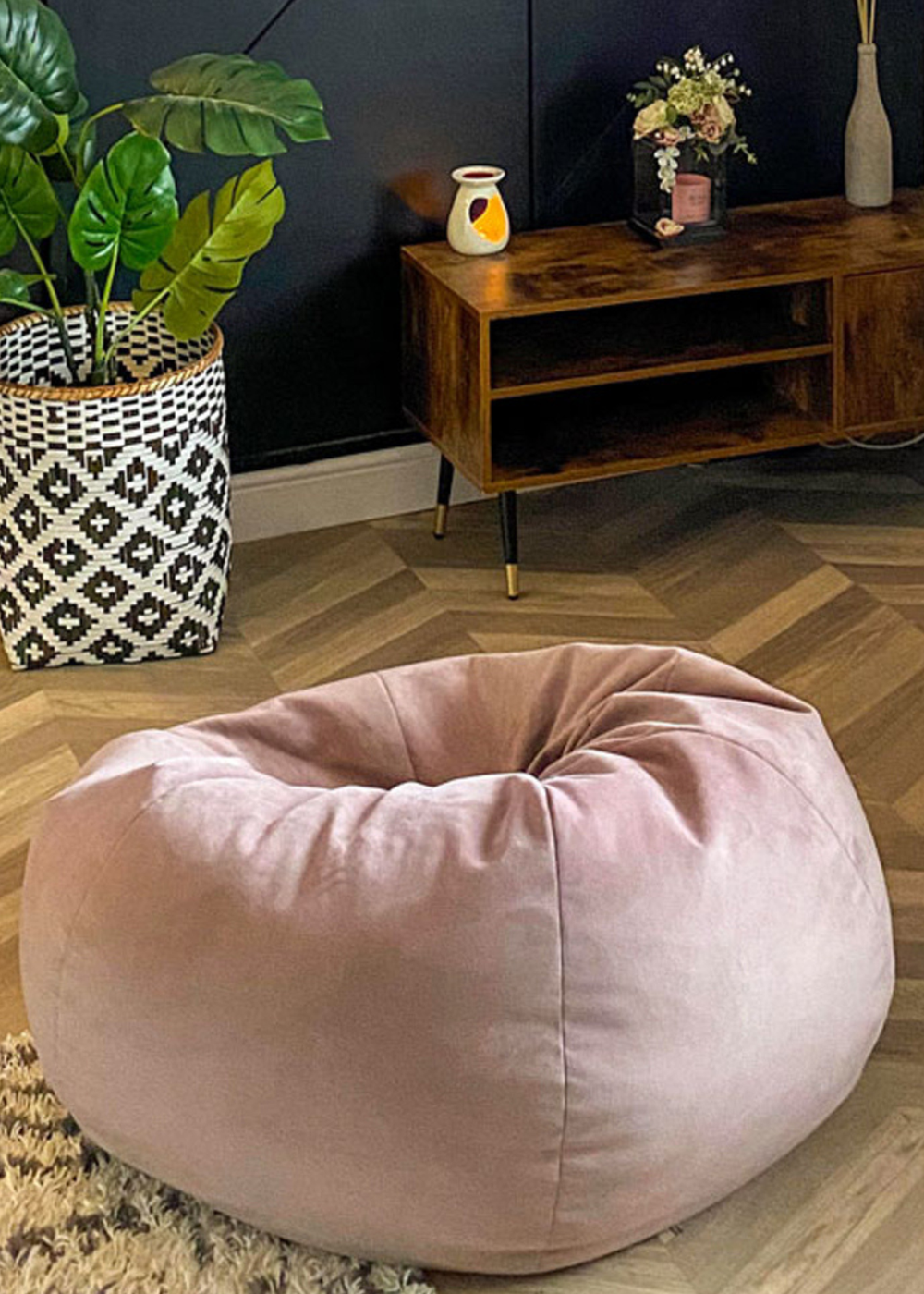 rucomfy Velvet Slouchbag Pink Beanbag - One Size Image 1