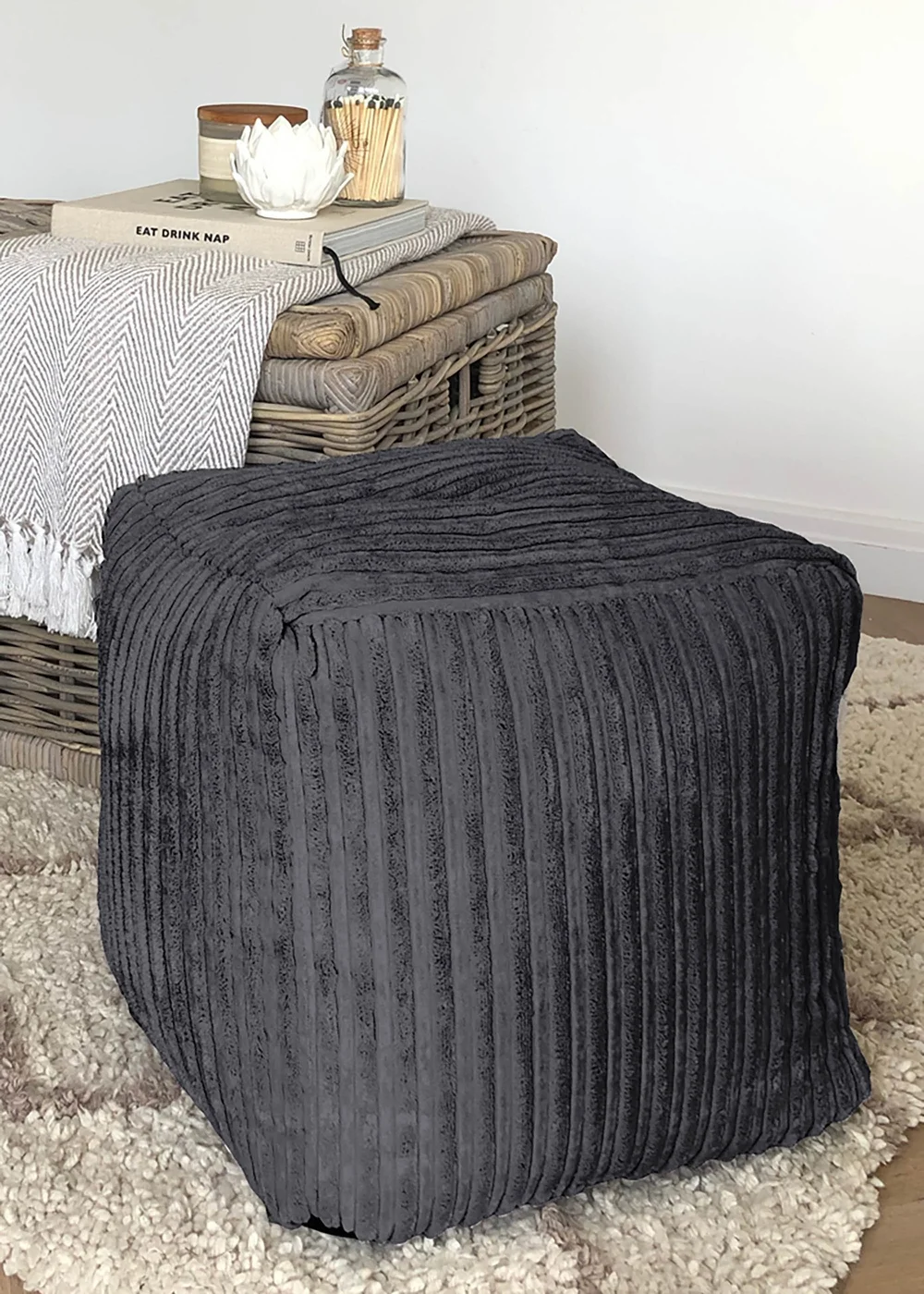 rucomfy Jumbo Cord Cube Slate Grey Beanbag - One Size Image 1