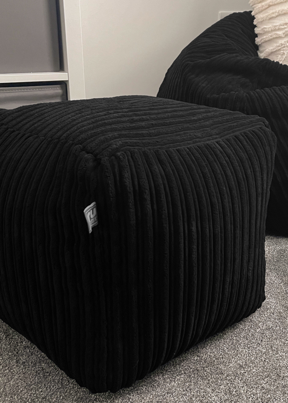 rucomfy Jumbo Cord Cube Black Beanbag - One Size Image 2