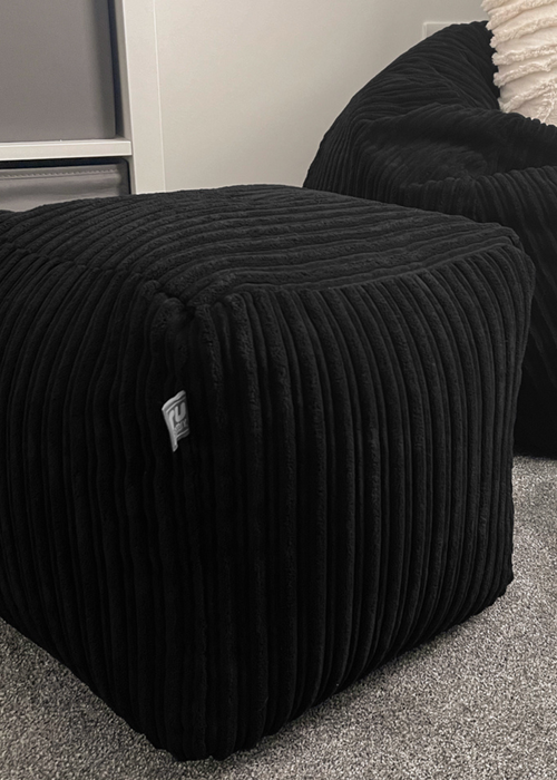 rucomfy Jumbo Cord Cube Black Beanbag - One Size Image 2