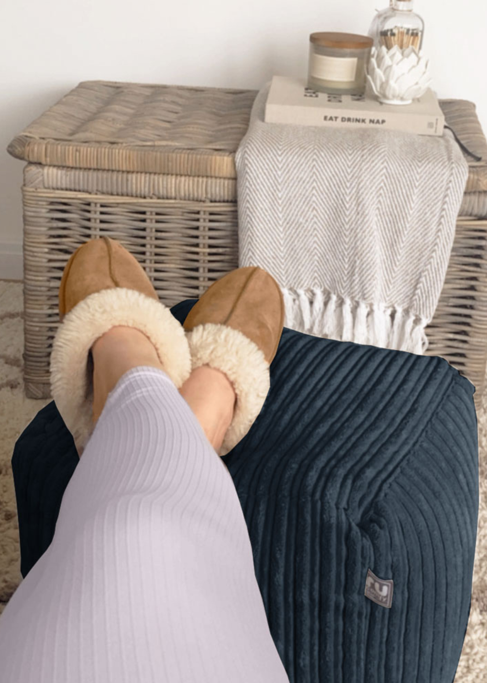 rucomfy Jumbo Cord Cube Navy Blue Beanbag - One Size Image 2