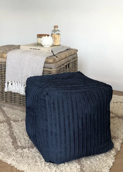 rucomfy Jumbo Cord Cube Navy Blue Beanbag - One Size Image 1