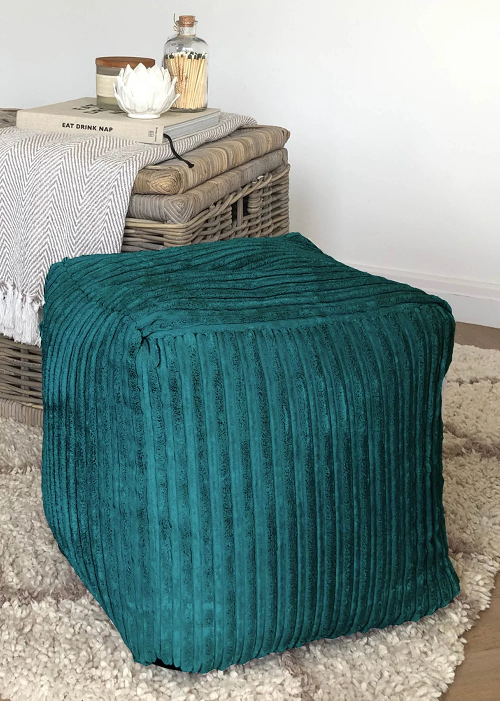rucomfy Jumbo Cord Cube Teal Beanbag (38cm x 38cm x 38cm) - One Size Image 1