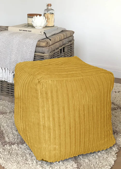 rucomfy Jumbo Cord Cube Mustard Beanbag - One Size Image 1