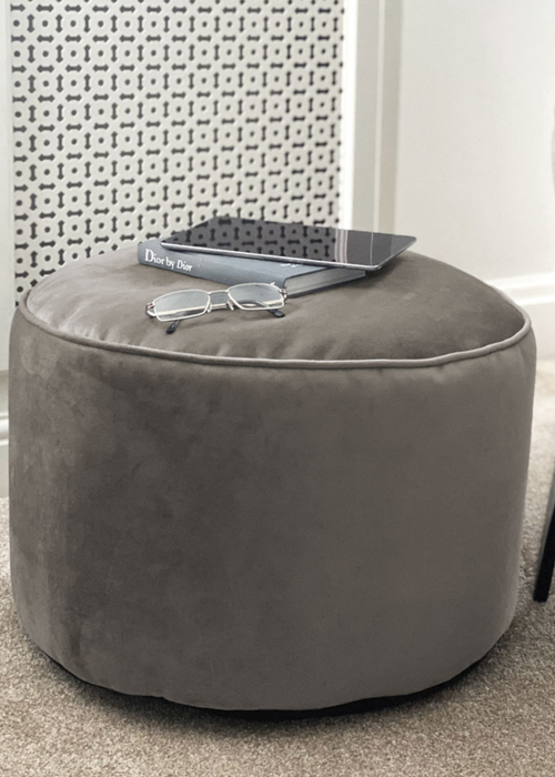 rucomfy Velvet Pouffe Pebble Grey Beanbag - One Size Image 1
