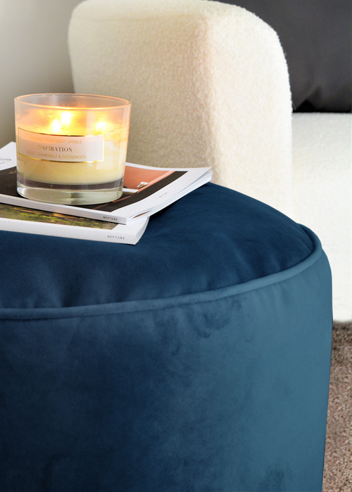 rucomfy Velvet Pouffe Blue Beanbag - One Size Image 2