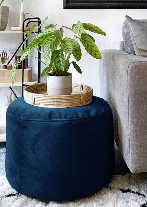 rucomfy Velvet Pouffe Blue Beanbag - One Size Image 1