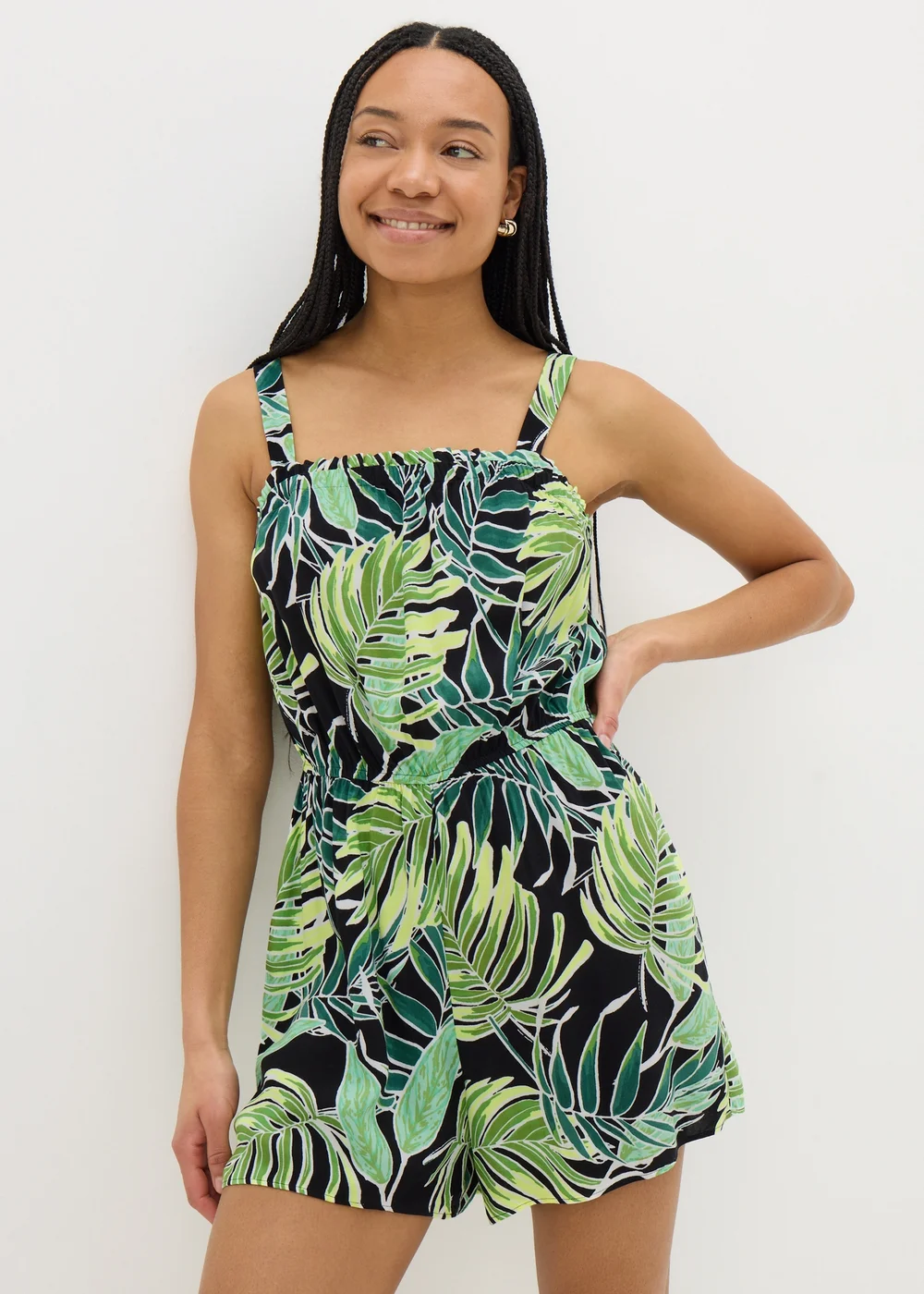 Green Tropical Leaf Print Playsuit - 8 Image 1
