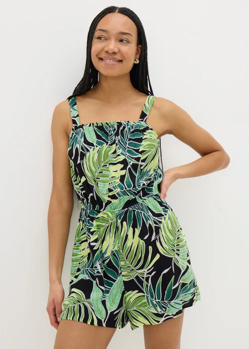 Green Tropical Leaf Print Playsuit - 8 Image 1