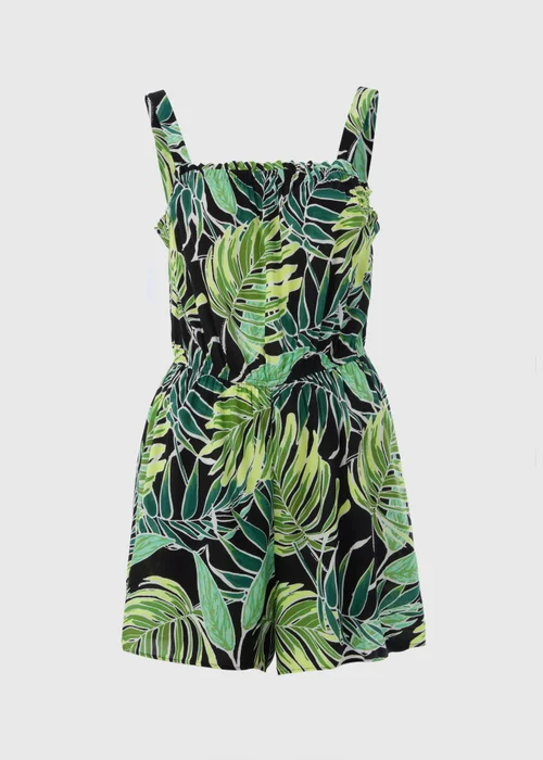Green Tropical Leaf Print Playsuit - 8 Image 4