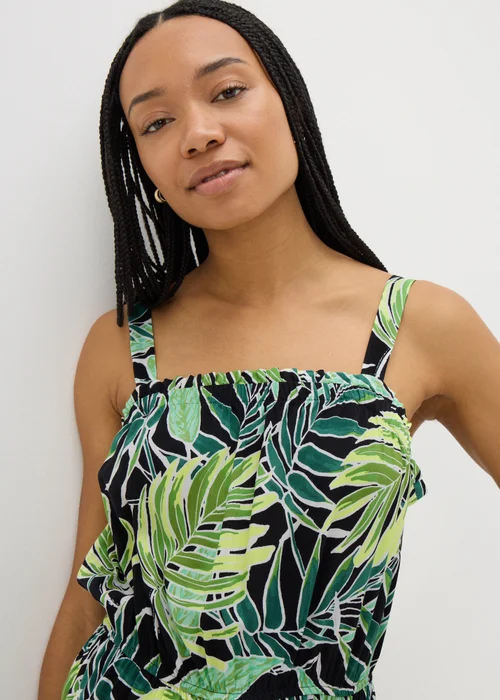Green Tropical Leaf Print Playsuit - 8 Image 3