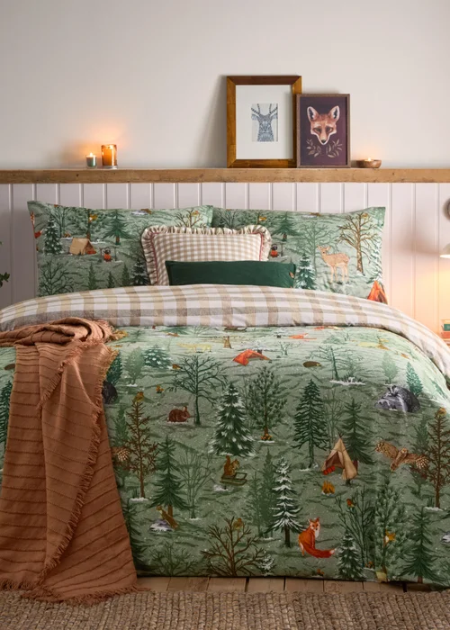 furn. Lodge Wood 100% Brushed Cotton Duvet Cover Set - Single Image 1