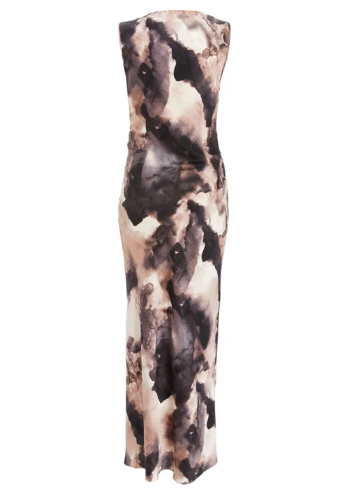 Quiz Black Marble Print Satin Ruched Midaxi Dress - 8 Image 5