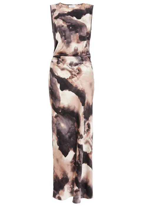 Quiz Black Marble Print Satin Ruched Midaxi Dress - 8 Image 4