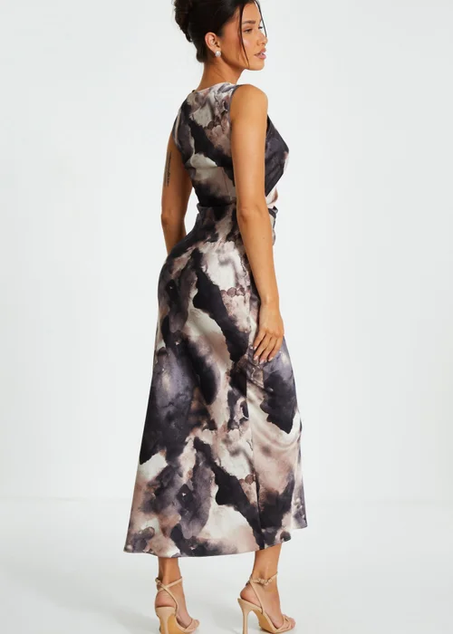 Quiz Black Marble Print Satin Ruched Midaxi Dress - 8 Image 2
