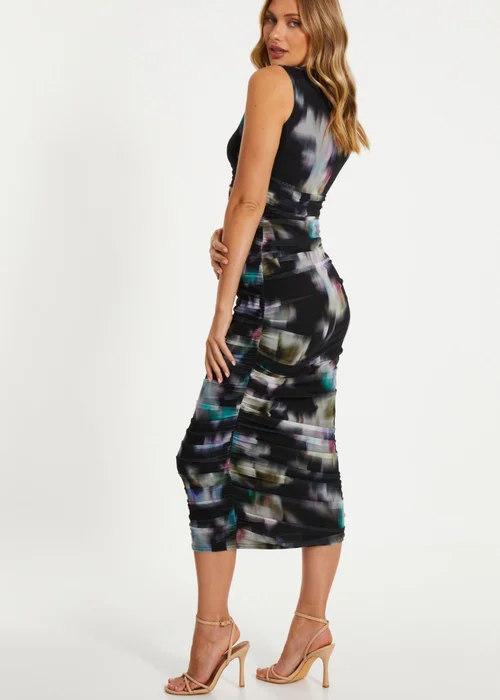 Quiz Black Brushstroke Print Mesh Midaxi Dress - 6 Image 2
