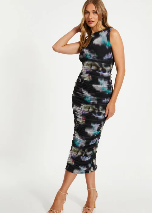 Quiz Black Brushstroke Print Mesh Midaxi Dress - 6 Image 3