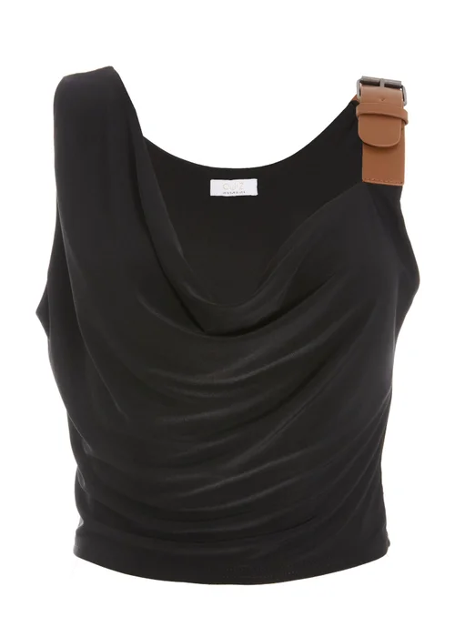 Black Cowl Neck Buckle Detail Top - 6 Image 4