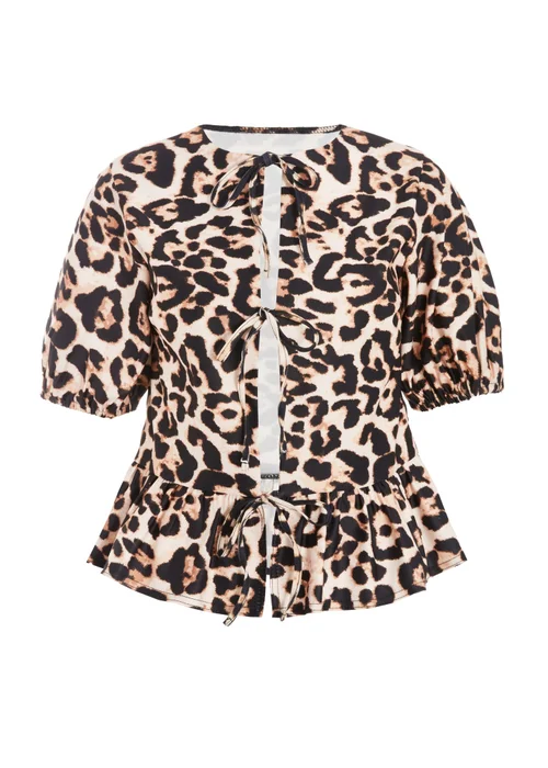 Quiz Brown Leopard Print Tie Top - 8 Image 4