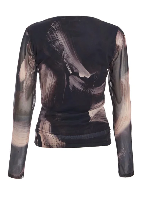 Quiz Black Mesh Marble Print Top - 8 Image 5
