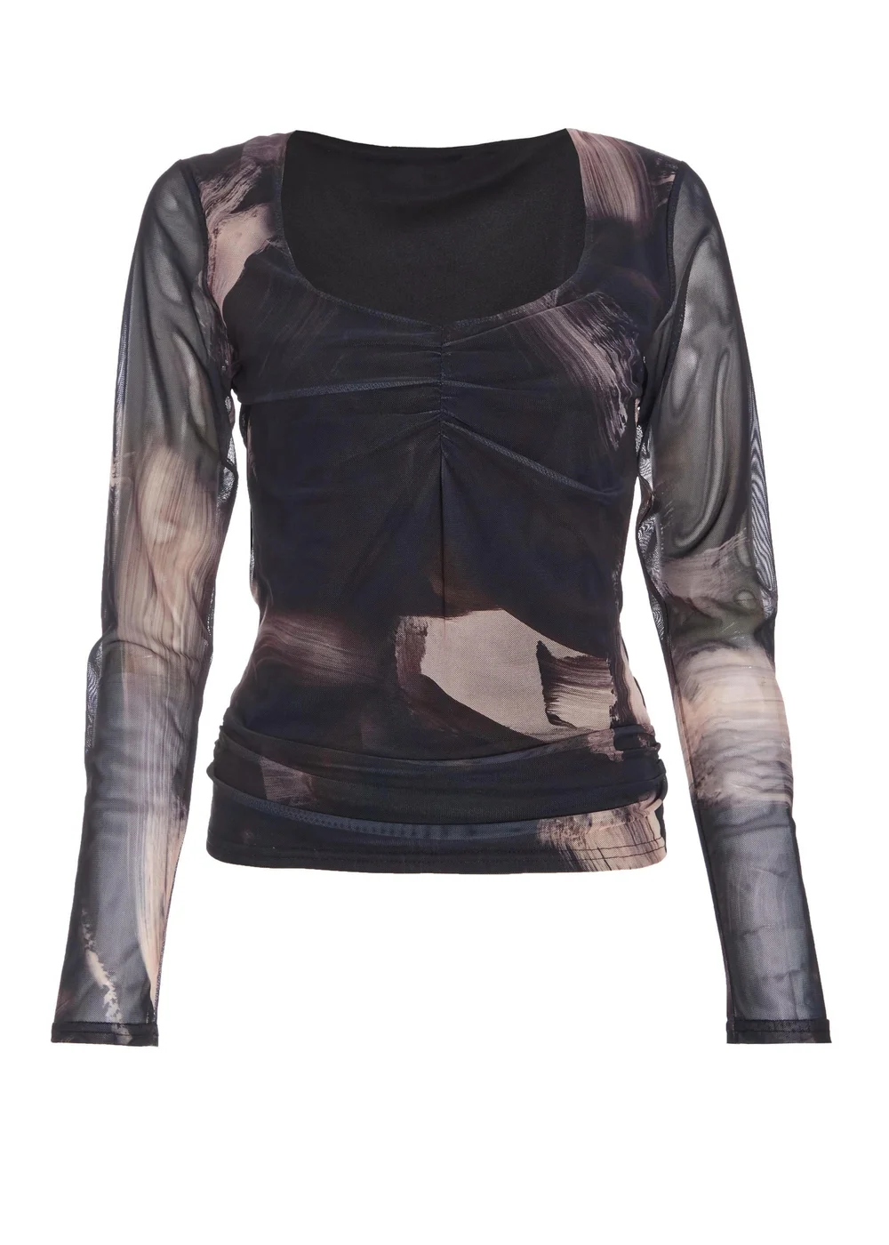 Quiz Black Mesh Marble Print Top - 8 Image 4