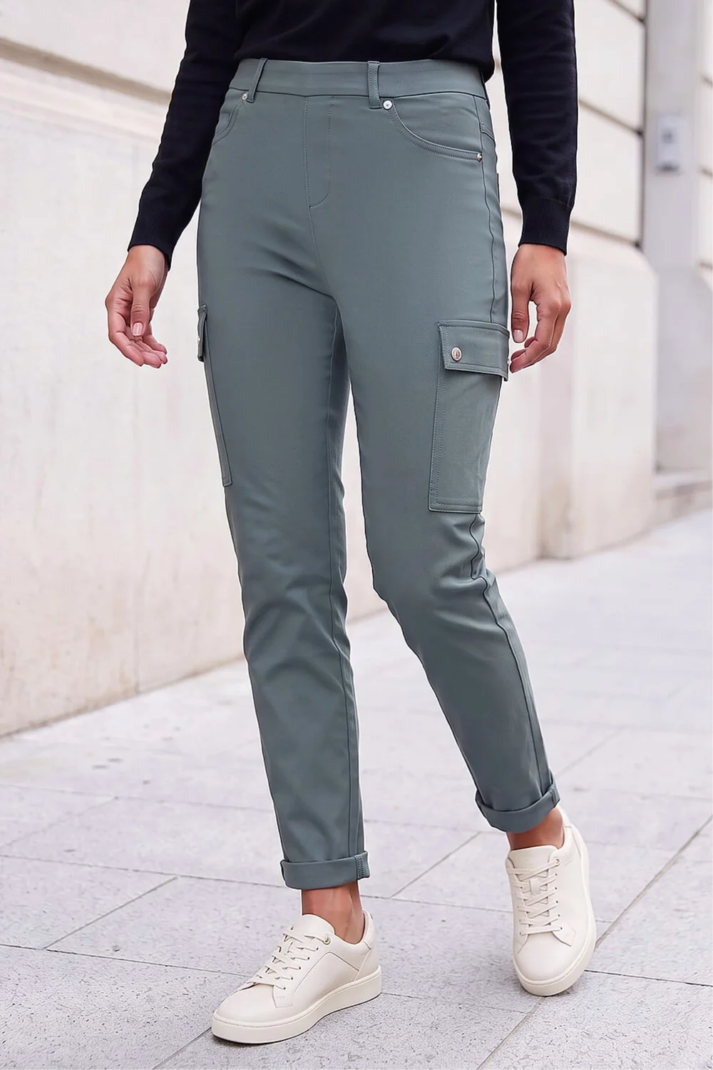 Roman Khaki Turn Up Stretch Cargo Trousers - 12 Image 1