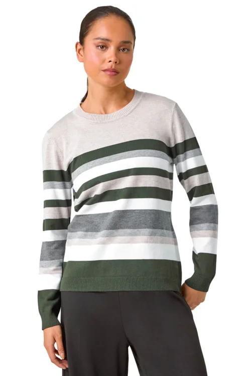Roman Khaki Petite Stripe Print Knit Jumper - Size 8 Image 1