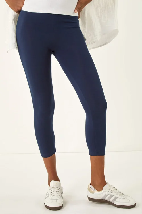 Roman Navy Elastic Waist Stretch Cropped Leggings - 20 Image 4
