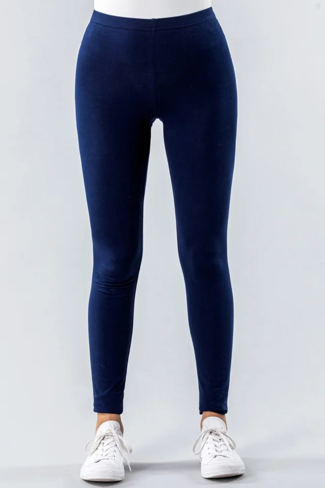 Roman Navy Stretch Plain Elastic Waist Leggings