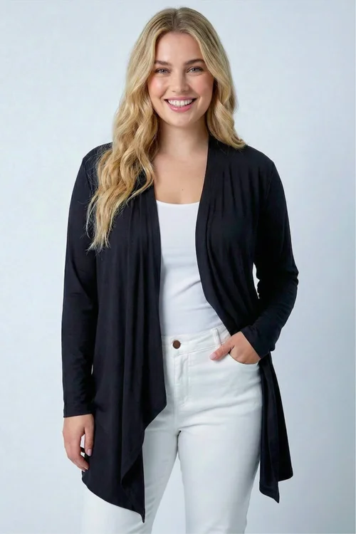 Roman Black Curve Waterfall Front Jersey Cardigan - 22-24 Image 1