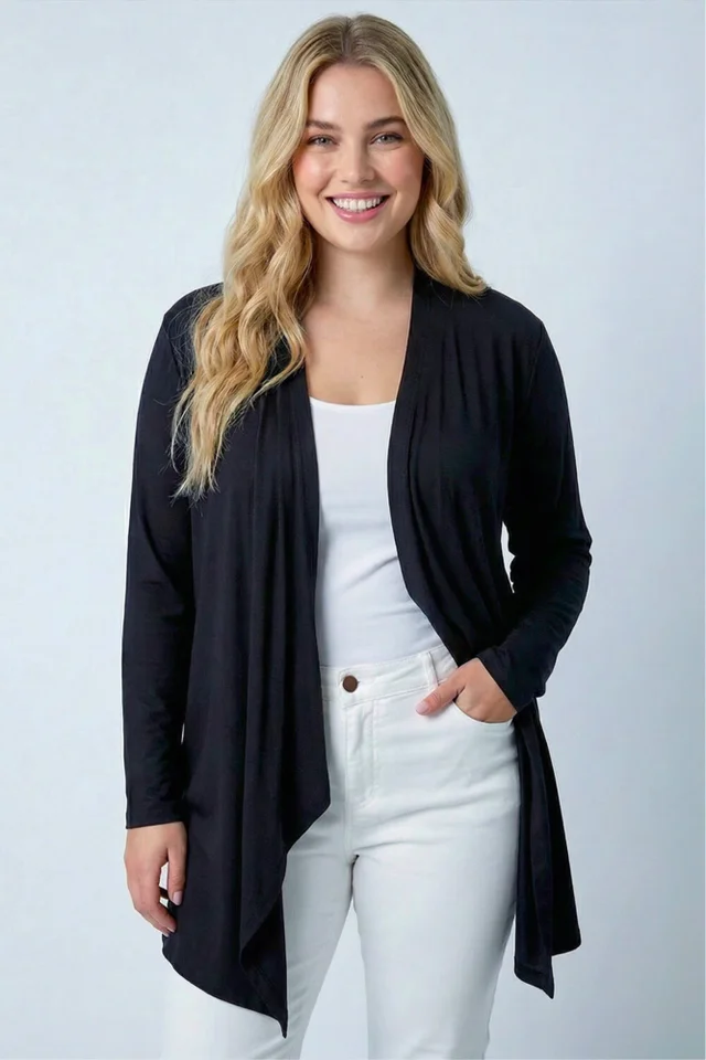 Roman Black Curve Waterfall Front Jersey Cardigan