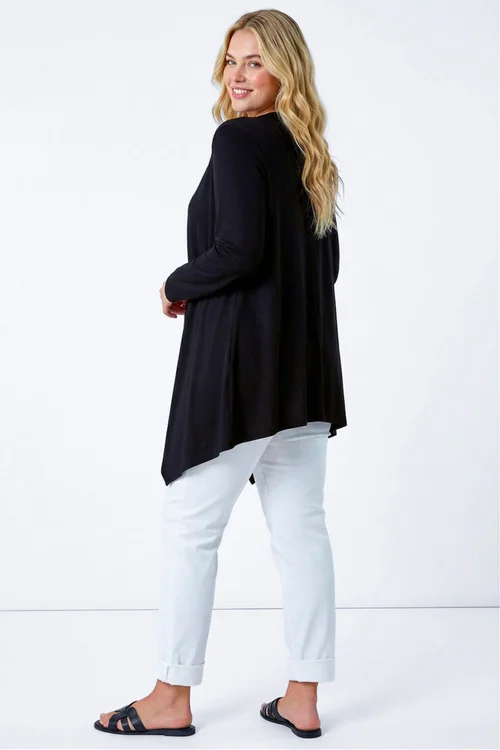 Roman Black Curve Waterfall Front Jersey Cardigan - 22-24 Image 3