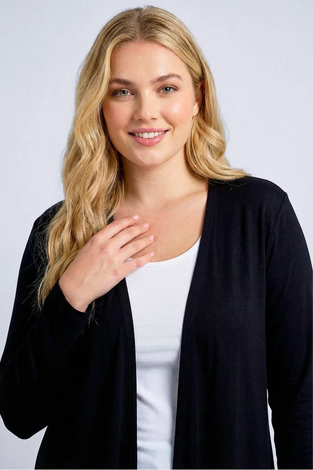 Roman Black Curve Waterfall Front Jersey Cardigan - 22-24 Image 4