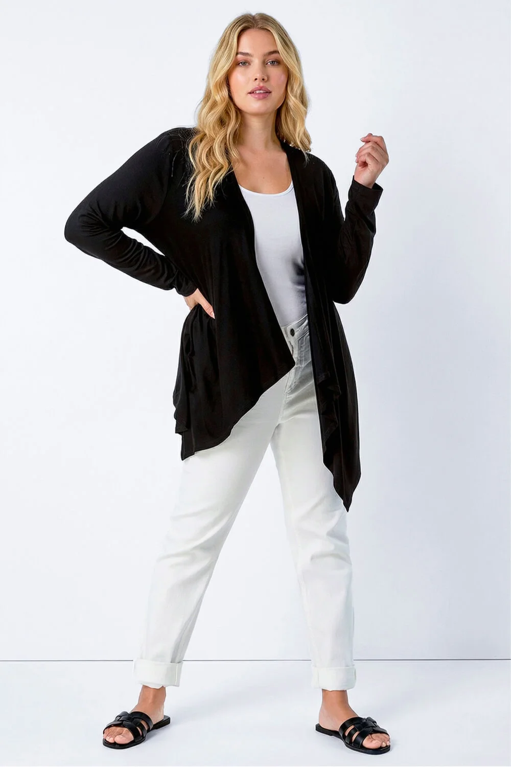 Roman Black Curve Waterfall Front Jersey Cardigan - 22-24 Image 2